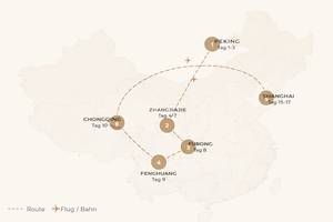 Karte der 17 Tage China Rundreise - Route von Peking bis Shanghai