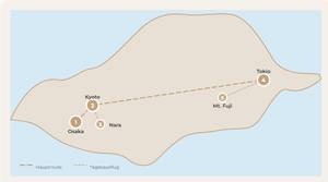 Karte der 10 Tage Japan Rundreise – Route von Osaka über Kyoto bis Tokio